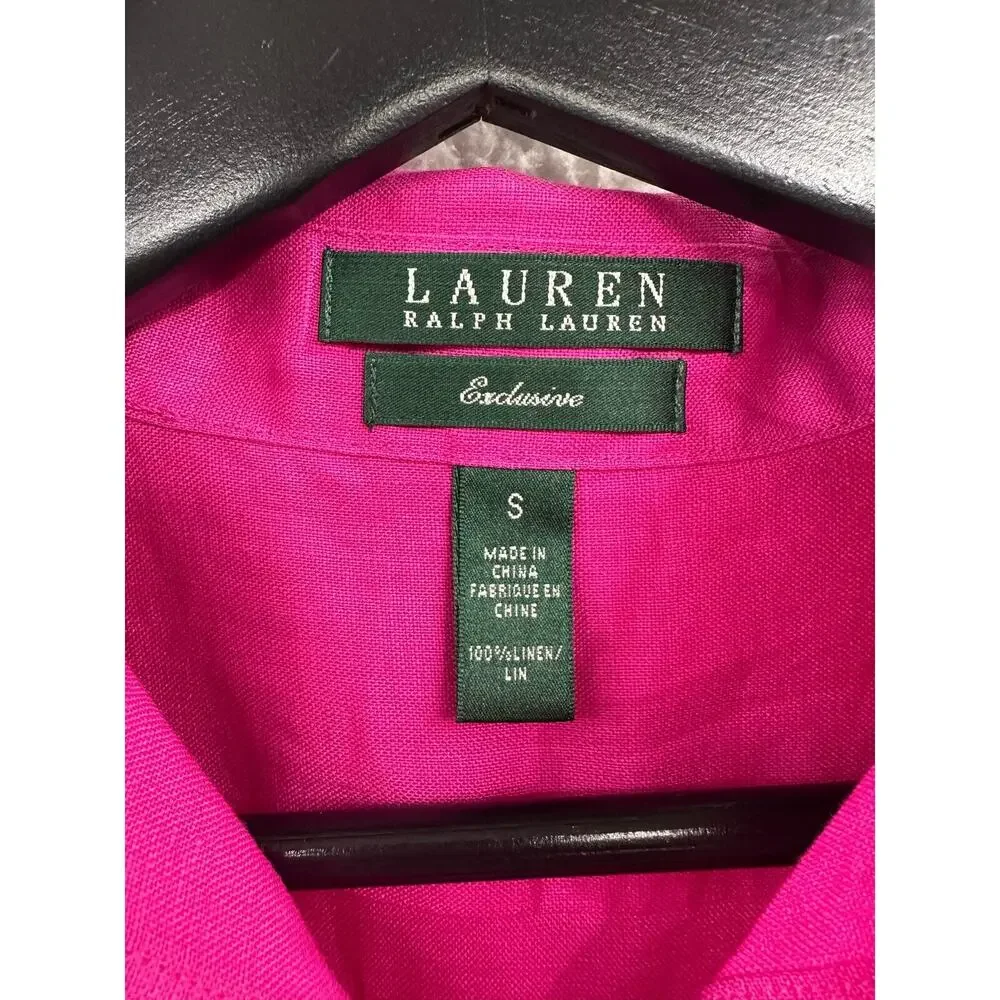 Lauren Ralph Lauren Exclusive Linen Women's Top - Size S Fuchsia Pre-Owned - Picture 8 of 8
